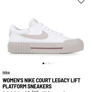 WOMEN'S NIKE COURT LEGACY LIFT PLATFORM SNEAKERS White /Mauve Pink size 7